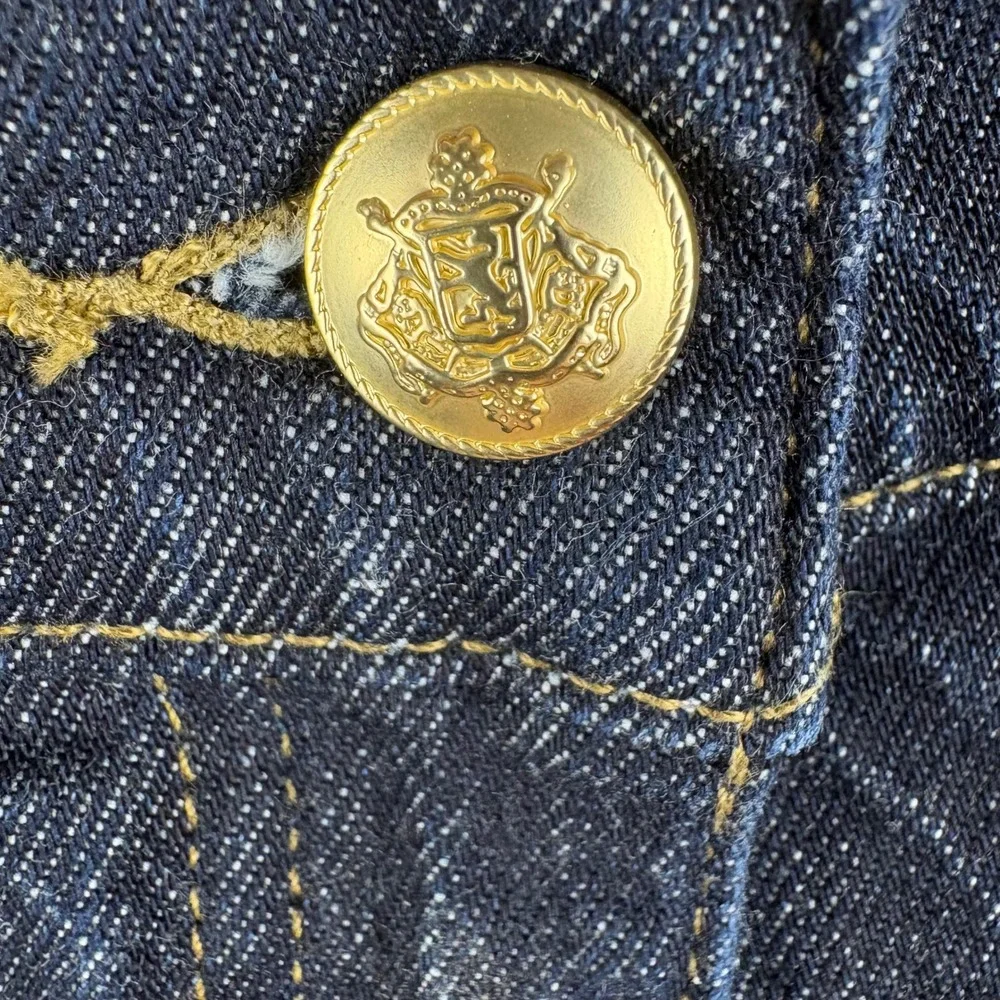 J.Crew Dark Wash Wide Leg Denim Jeans Sz 27 Patch Pocket Sailor Gold Button 90s